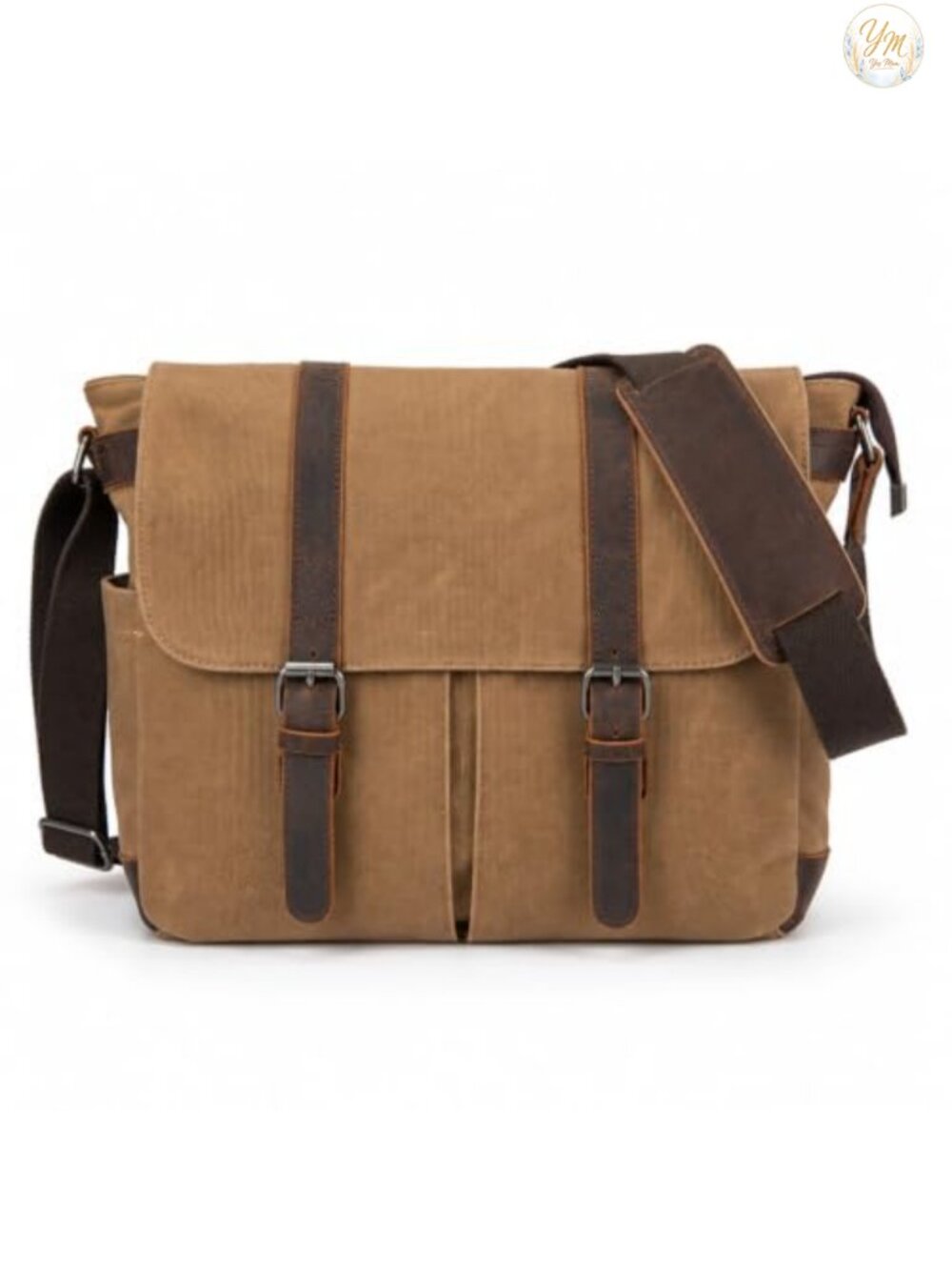 Vintage Waxed Canvas Leather Laptop Briefcase for Men 15.6" Shoulder Bag